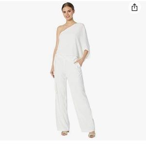 Halston Heritage Asymmetrical Sleeve Wide Leg Jumpsuit